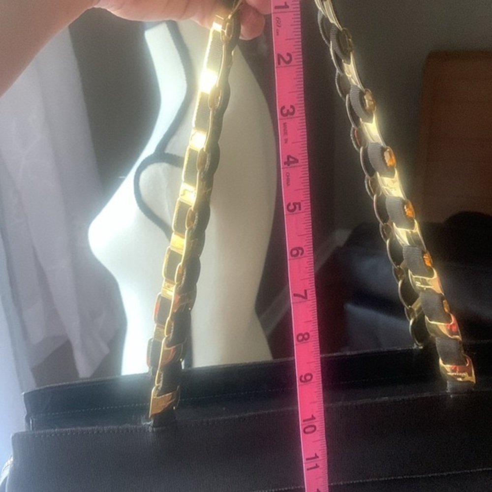 Vintage SALVATORE FERRAGAMO brown Grosgrain Tiered Chain Link leather trim tote - Picture 7 of 16